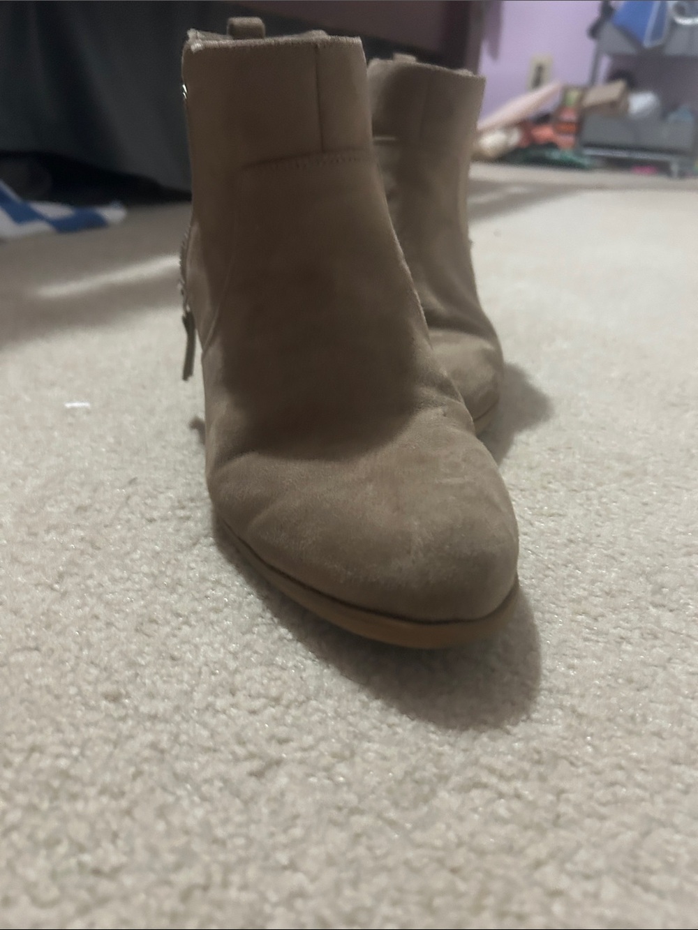 Dr. Scholl's Taupe Suede Ankle Booties with Side Zip - Picture 3 of 7